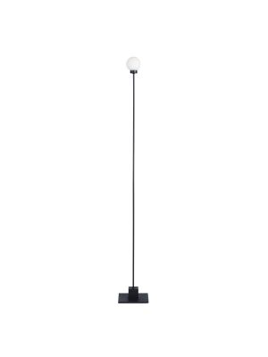Schwarze Snowball Stehleuchte mit LED-Leuchtmittel und quadratischem Fuß für Wohnzimmer und Schlafzimmer.